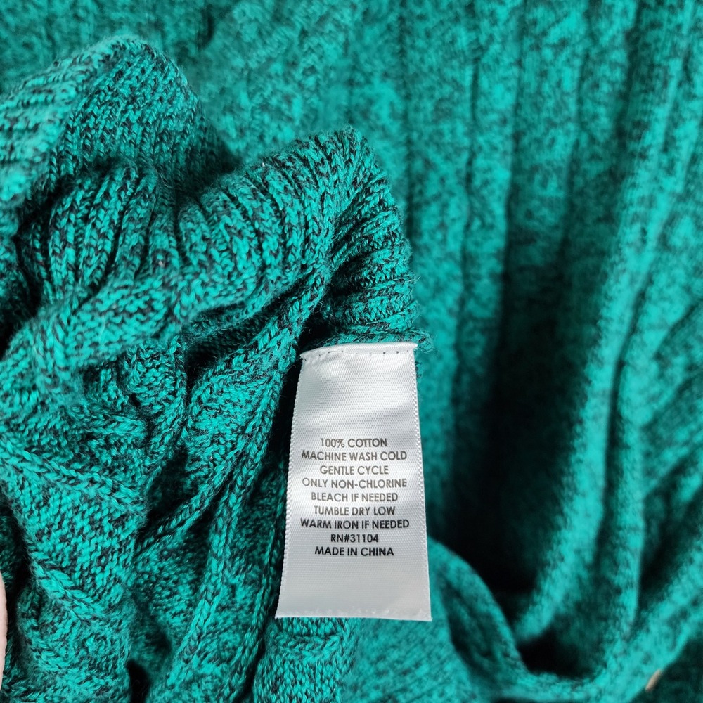 Kim Rogers Sweater Women 2X‎ Green Curvy Cable Knit Cotton Marled Crew Neck - Picture 5 of 5